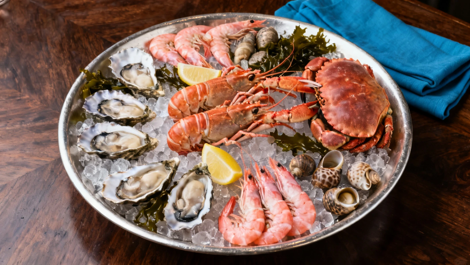 Plateau de fruits de mer sur glace pilée